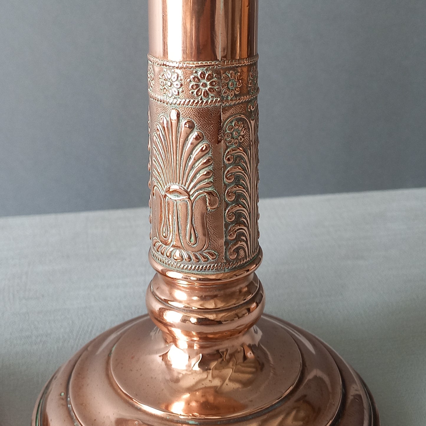 Antique copper candle holders, French art nouveau antique candle stick holders