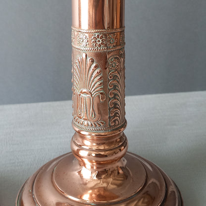 Antique copper candle holders, French art nouveau antique candle stick holders