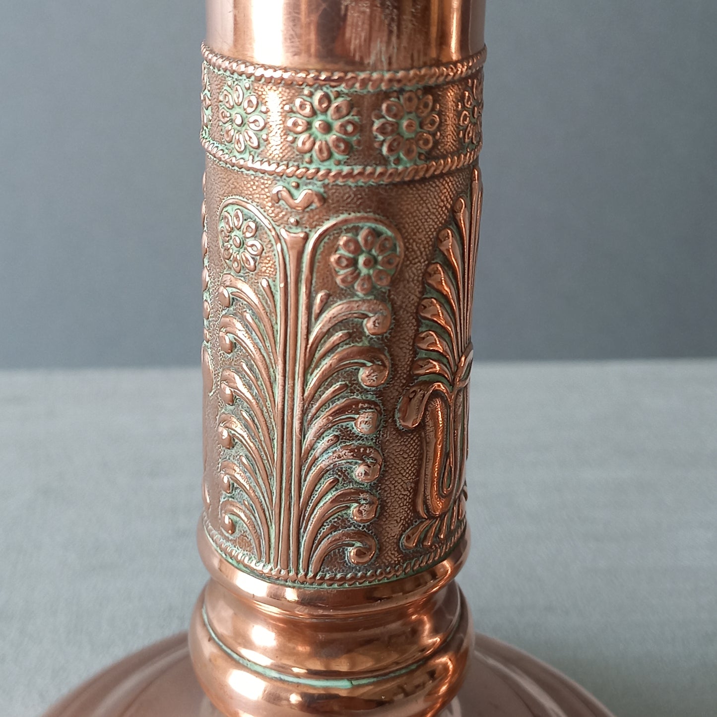 Antique copper candle holders, French art nouveau antique candle stick holders