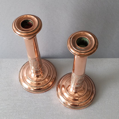 Antique copper candle holders, French art nouveau antique candle stick holders