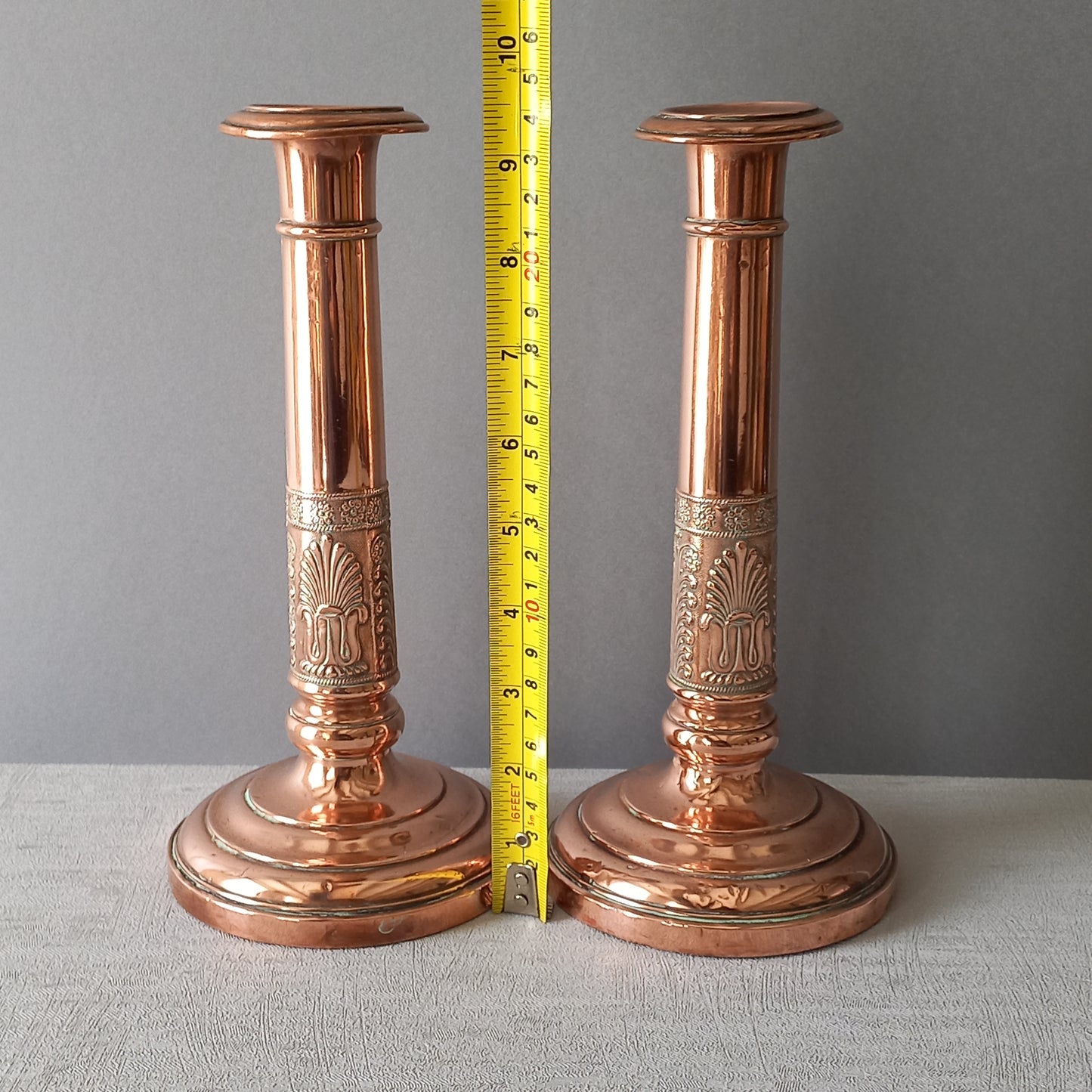 Antique copper candle holders, French art nouveau antique candle stick holders