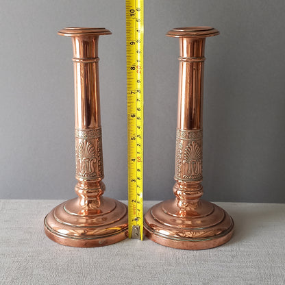 Antique copper candle holders, French art nouveau antique candle stick holders