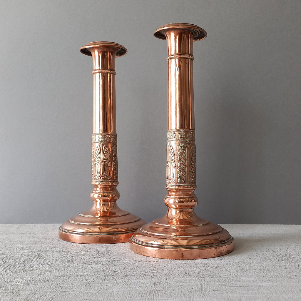 Bougeoirs anciens en cuivre, Bougeoirs français Art nouveau