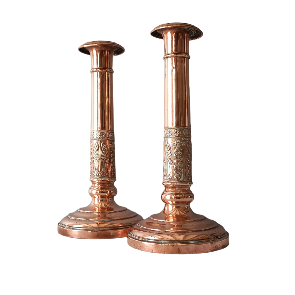 Bougeoirs anciens en cuivre, Bougeoirs français Art nouveau