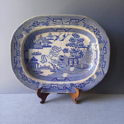 LARGE ironstone meat platter marked Staffordshire, blue and white ironstone, willow pattern, turkey platter, willow ware