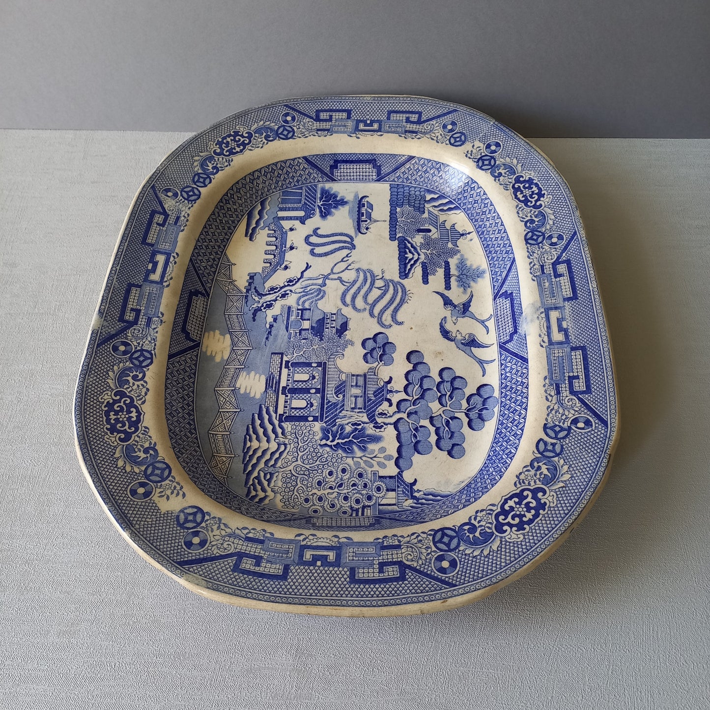 LARGE ironstone meat platter marked Staffordshire, blue and white ironstone, willow pattern, turkey platter, willow ware