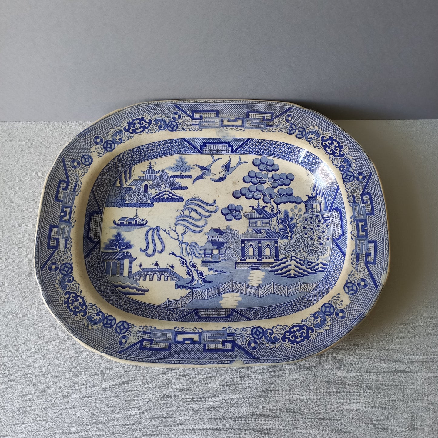 LARGE ironstone meat platter marked Staffordshire, blue and white ironstone, willow pattern, turkey platter, willow ware