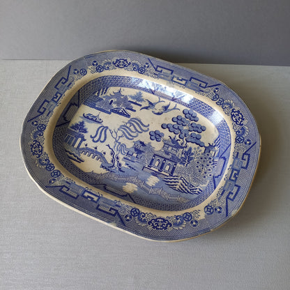 LARGE ironstone meat platter marked Staffordshire, blue and white ironstone, willow pattern, turkey platter, willow ware