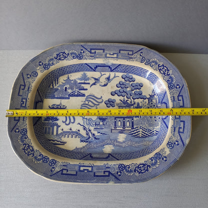 LARGE ironstone meat platter marked Staffordshire, blue and white ironstone, willow pattern, turkey platter, willow ware