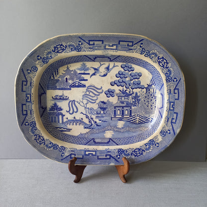 LARGE ironstone meat platter marked Staffordshire, blue and white ironstone, willow pattern, turkey platter, willow ware