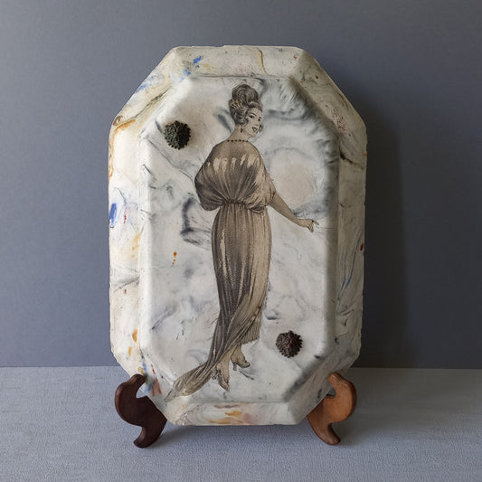 Vintage Art Nouveau Wall Art Woman in Period Dress with Hand-Painted Details