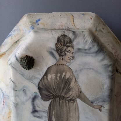 Vintage Art Nouveau Wall Art Woman in Period Dress with Hand-Painted Details