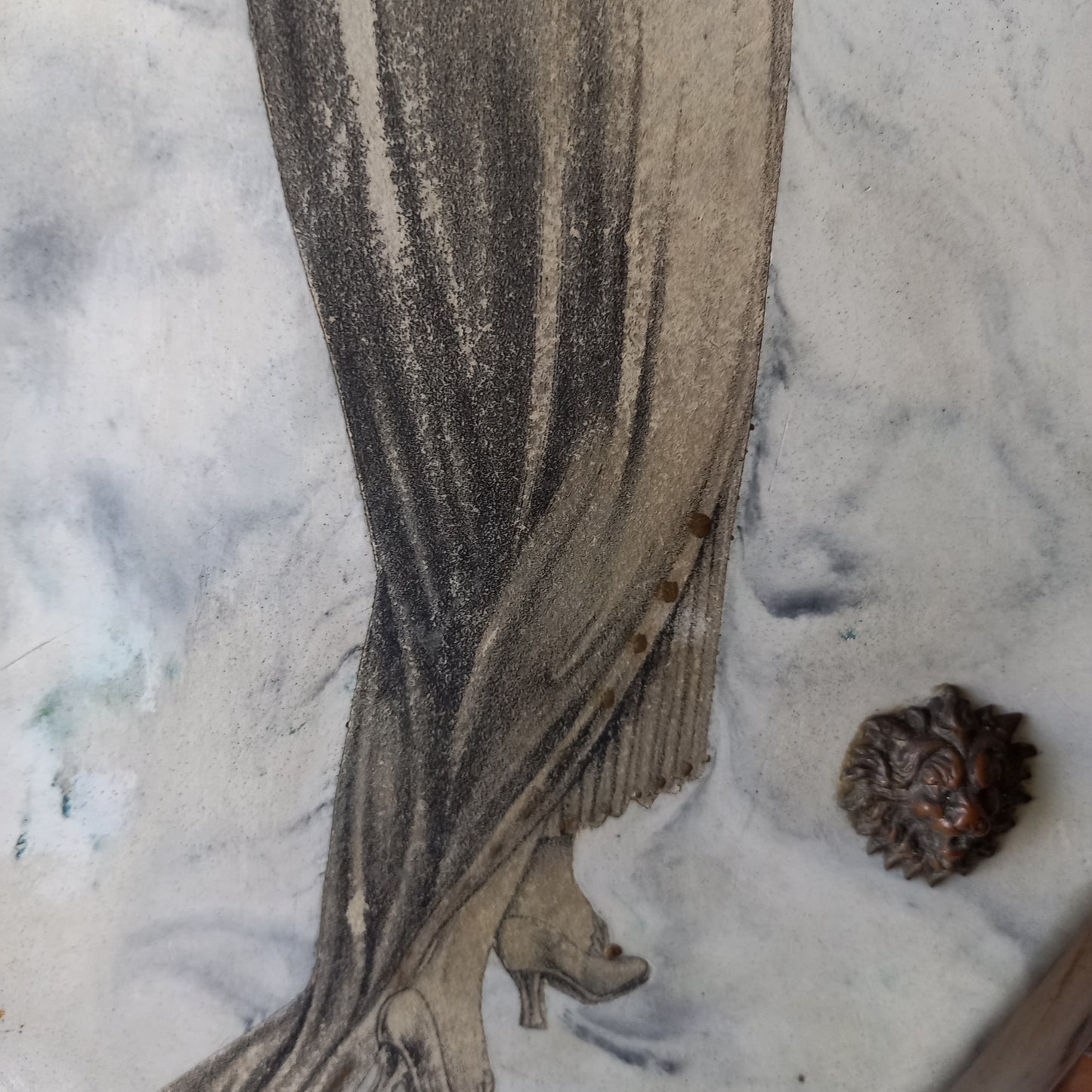 Vintage Art Nouveau Wall Art Woman in Period Dress with Hand-Painted Details