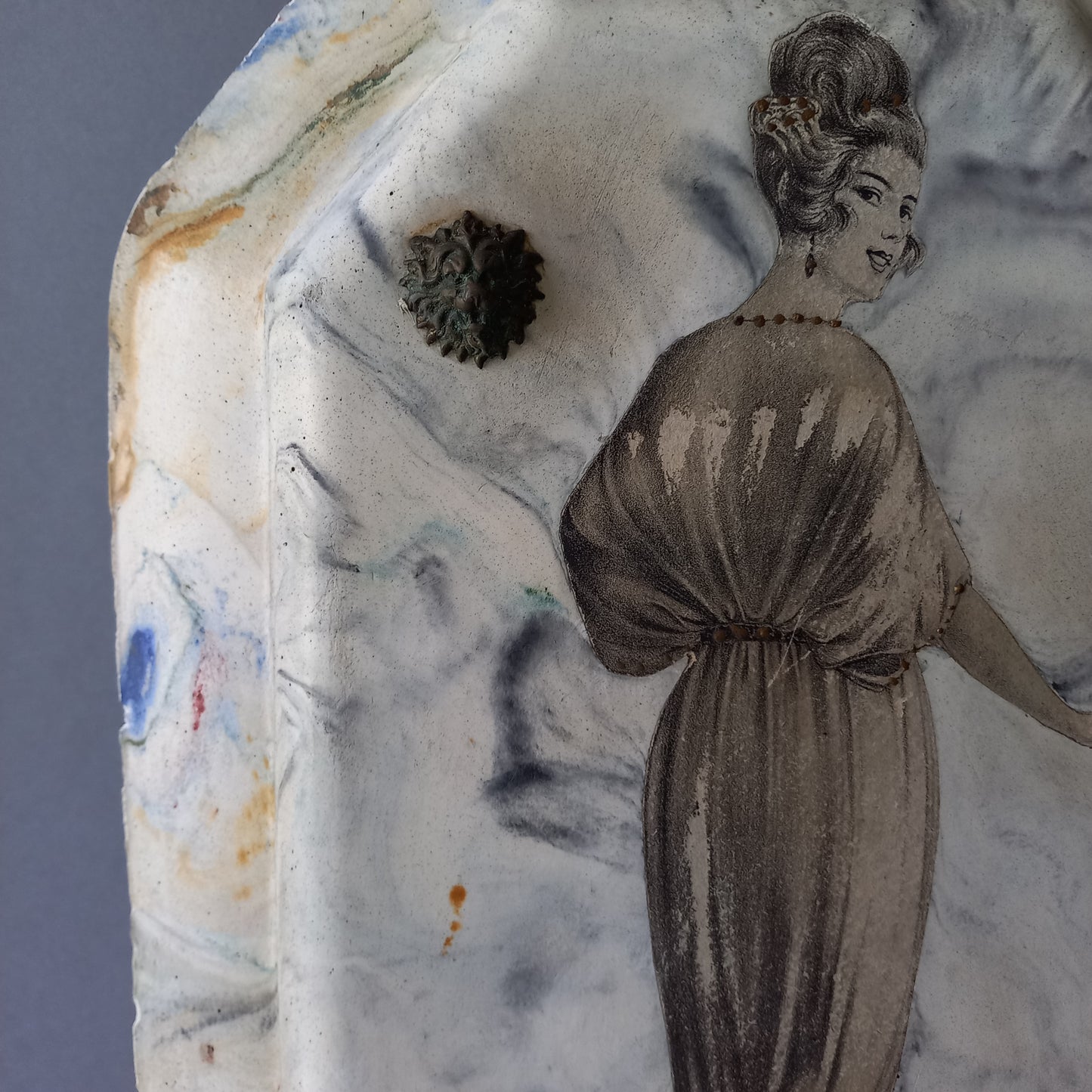 Vintage Art Nouveau Wall Art Woman in Period Dress with Hand-Painted Details