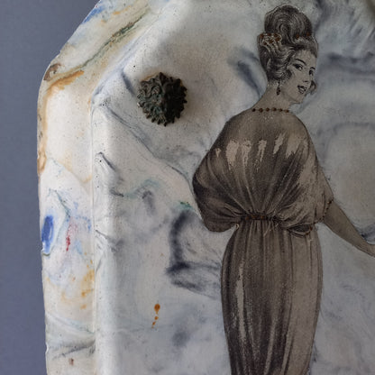 Vintage Art Nouveau Wall Art Woman in Period Dress with Hand-Painted Details