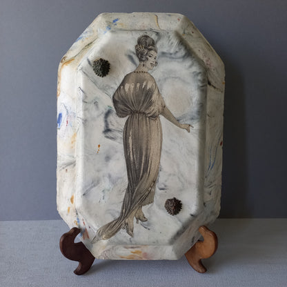 Vintage Art Nouveau Wall Art Woman in Period Dress with Hand-Painted Details