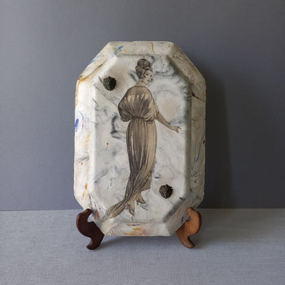 Vintage Art Nouveau Wall Art Woman in Period Dress with Hand-Painted Details