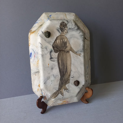 Vintage Art Nouveau Wall Art Woman in Period Dress with Hand-Painted Details