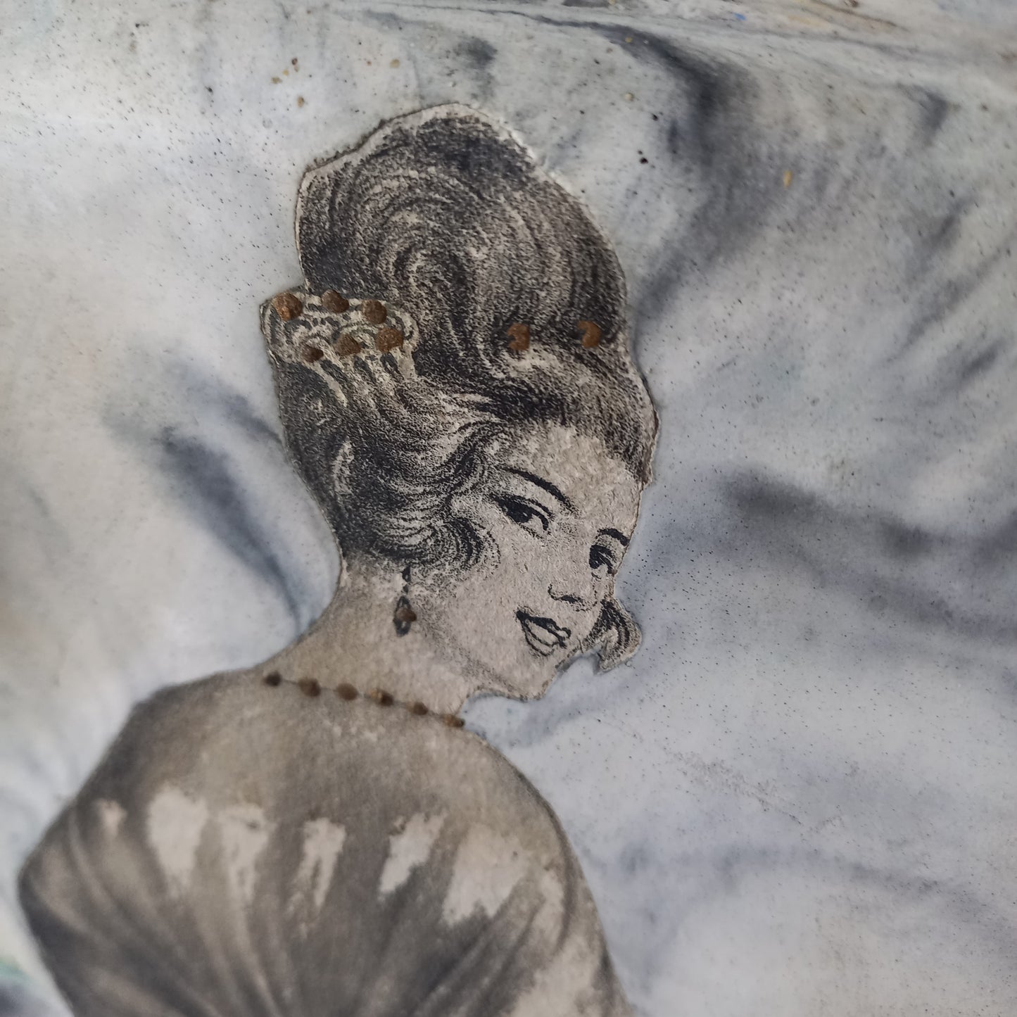 Vintage Art Nouveau Wall Art Woman in Period Dress with Hand-Painted Details