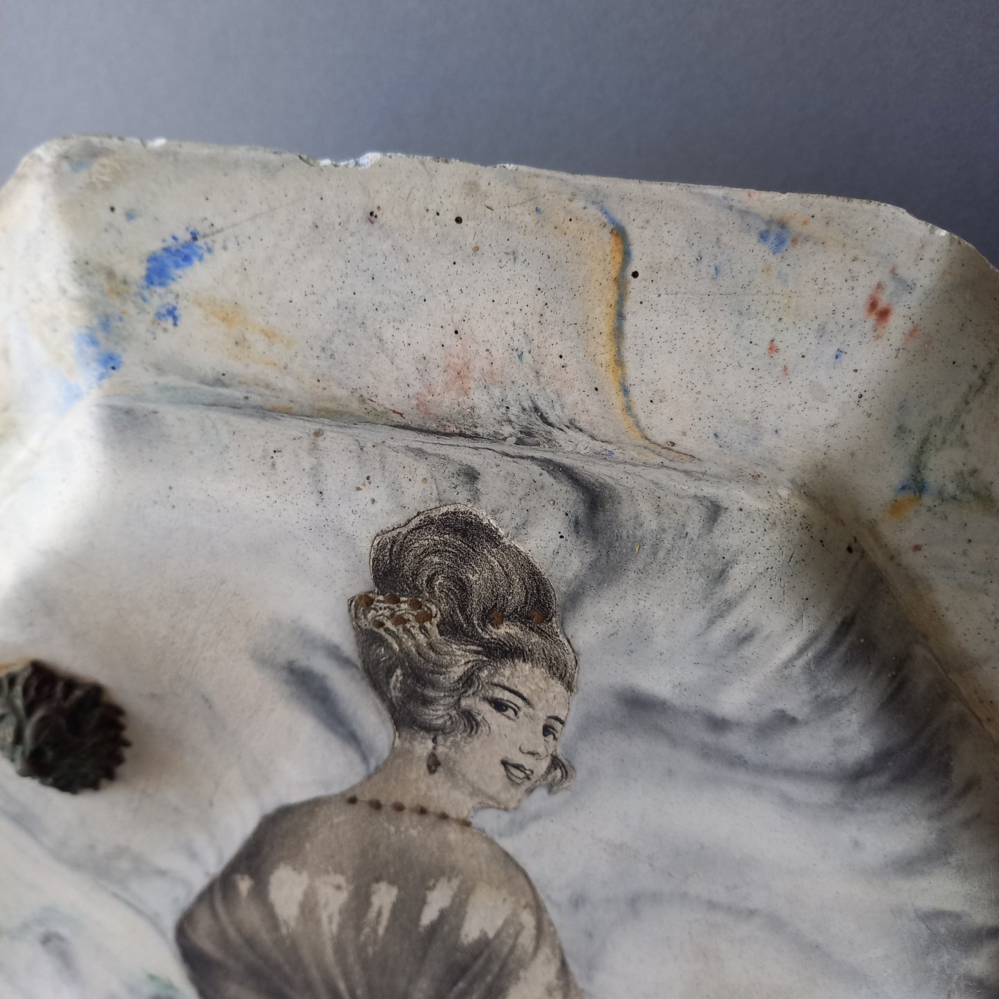 Vintage Art Nouveau Wall Art Woman in Period Dress with Hand-Painted Details