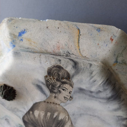 Vintage Art Nouveau Wall Art Woman in Period Dress with Hand-Painted Details