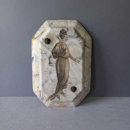 Vintage Art Nouveau Wall Art Woman in Period Dress with Hand-Painted Details