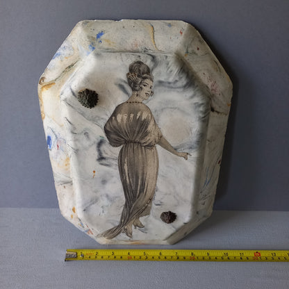 Vintage Art Nouveau Wall Art Woman in Period Dress with Hand-Painted Details