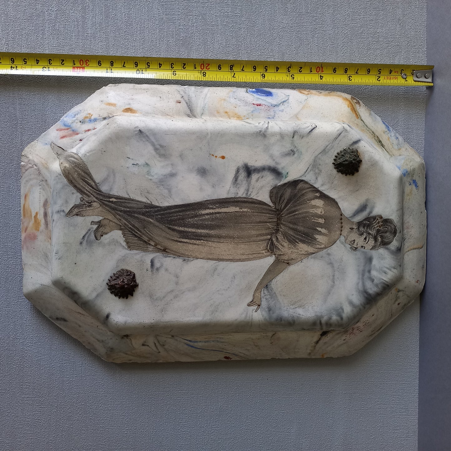 Vintage Art Nouveau Wall Art Woman in Period Dress with Hand-Painted Details