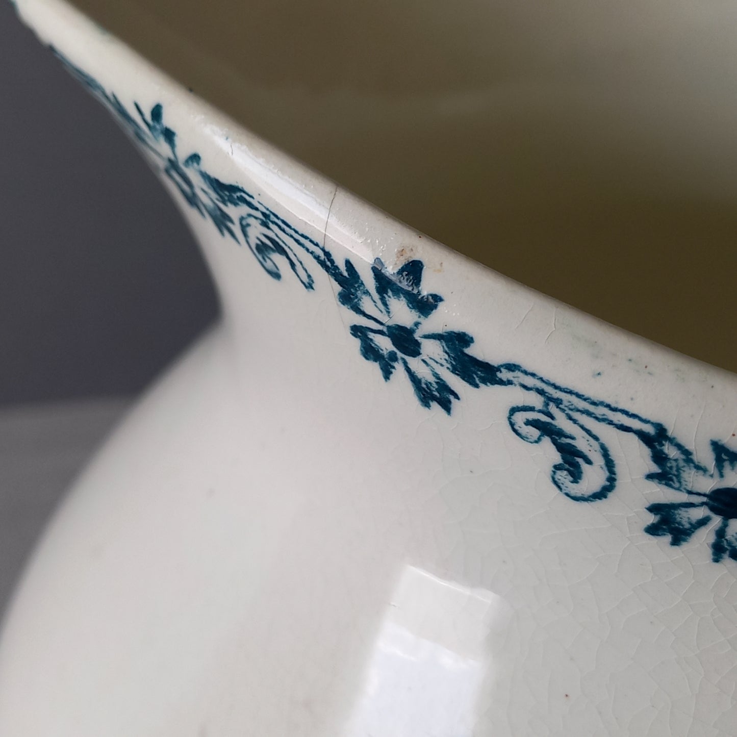 Antique ironstone pitcher with teal floral pattern, french ironstone jug, country home and farmhouse decor