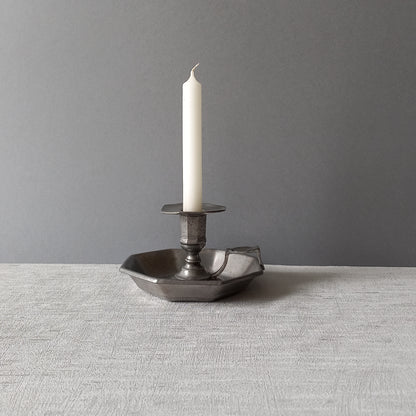 French vintage pewter candle holder, art deco style chamber stick