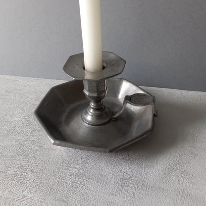 French vintage pewter candle holder, art deco style chamber stick