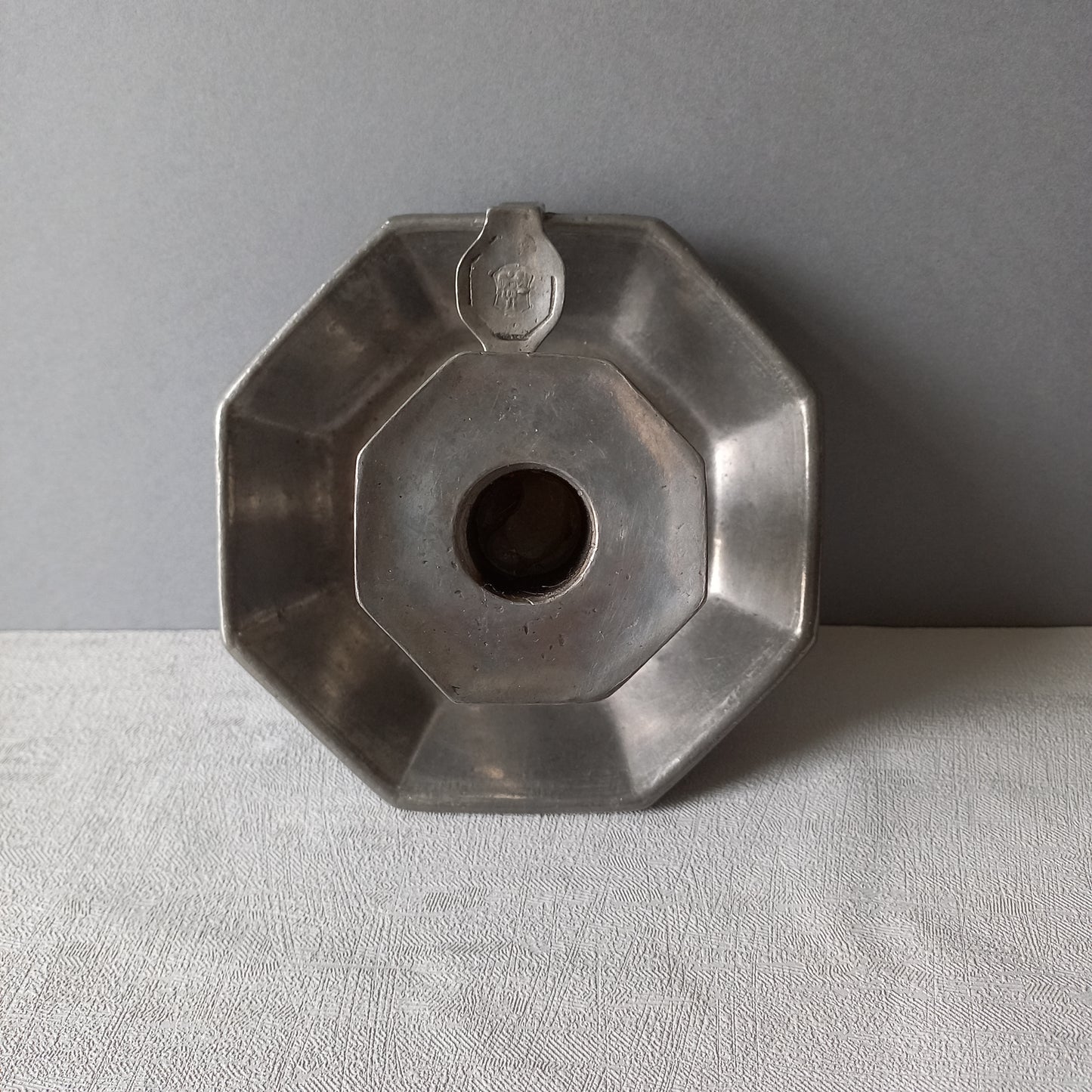 French vintage pewter candle holder, art deco style chamber stick