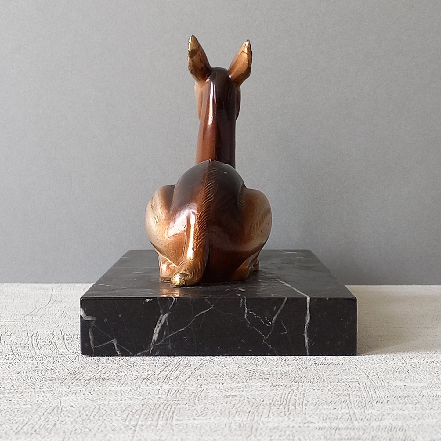 Vintage deer ornament on a marble base, art deco desk decor