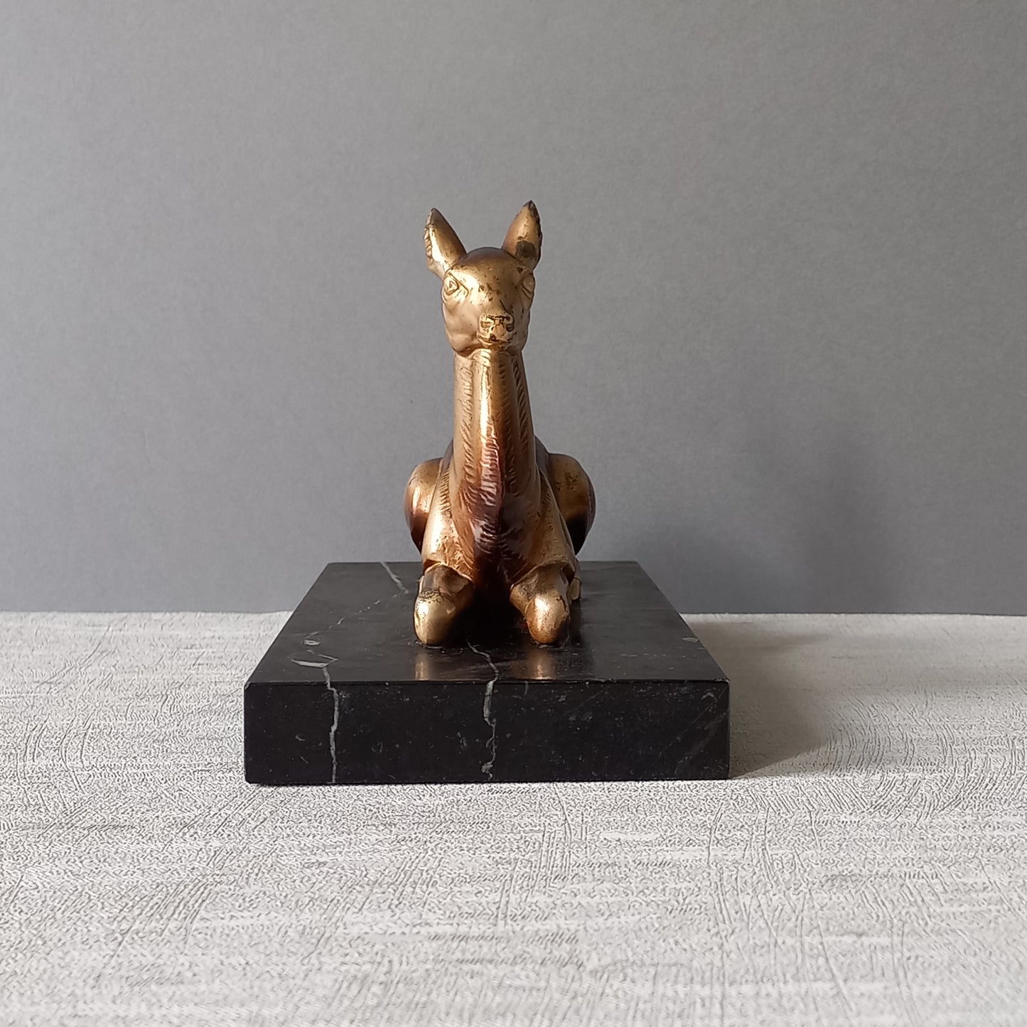 Vintage deer ornament on a marble base, art deco desk decor