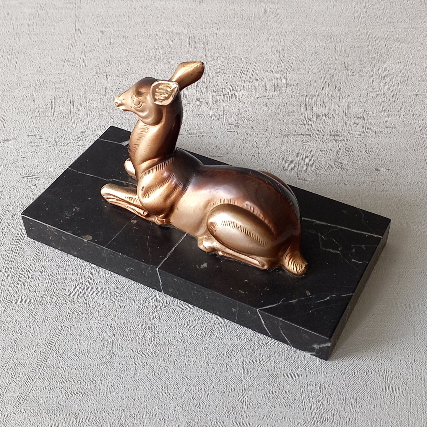 Vintage deer ornament on a marble base, art deco desk decor