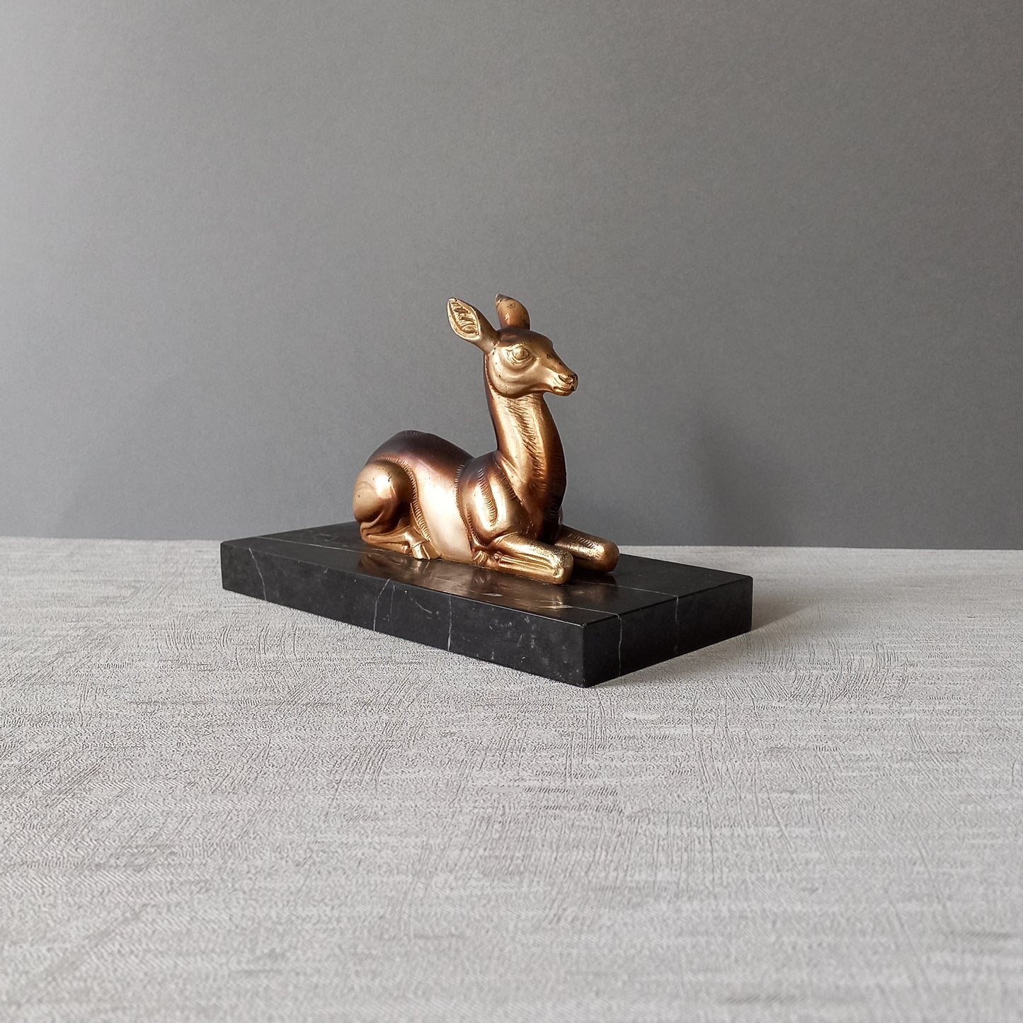 Vintage deer ornament on a marble base, art deco desk decor