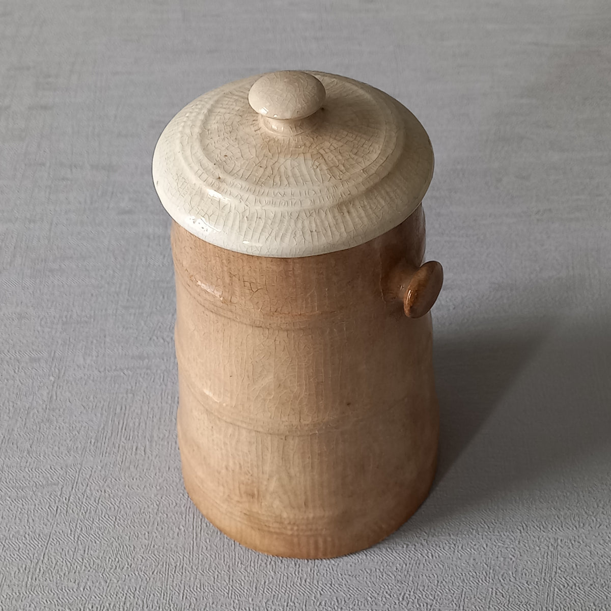 Tea-stained white ironstone pot from France, small antique vase