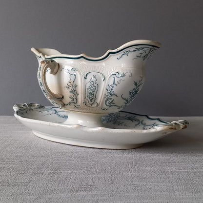 Antique ironstone gravy boat, vintage gravy boat, French antique ironstone