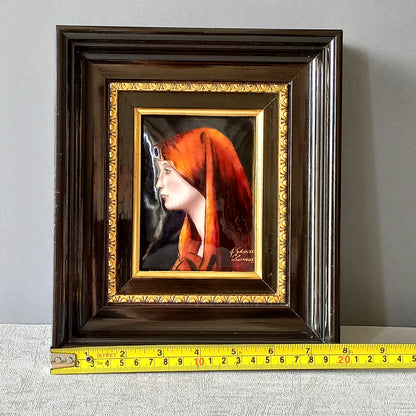 Vintage Limoges religious enamel art in frame, hand-painted enamel art