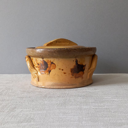 Antique casserole dish from France, ochre stoneware terrine, rustic farmhouse and country home kitchen decor