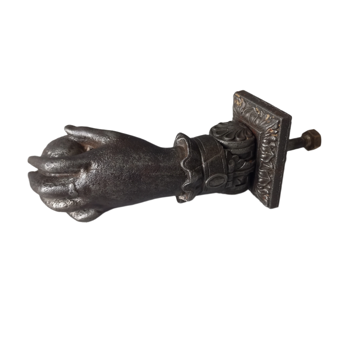 Heurtoir de porte antique français en forme de main de femme en fonte