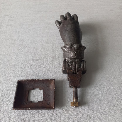 French antique door knocker made from cast iron, female hand door knocker