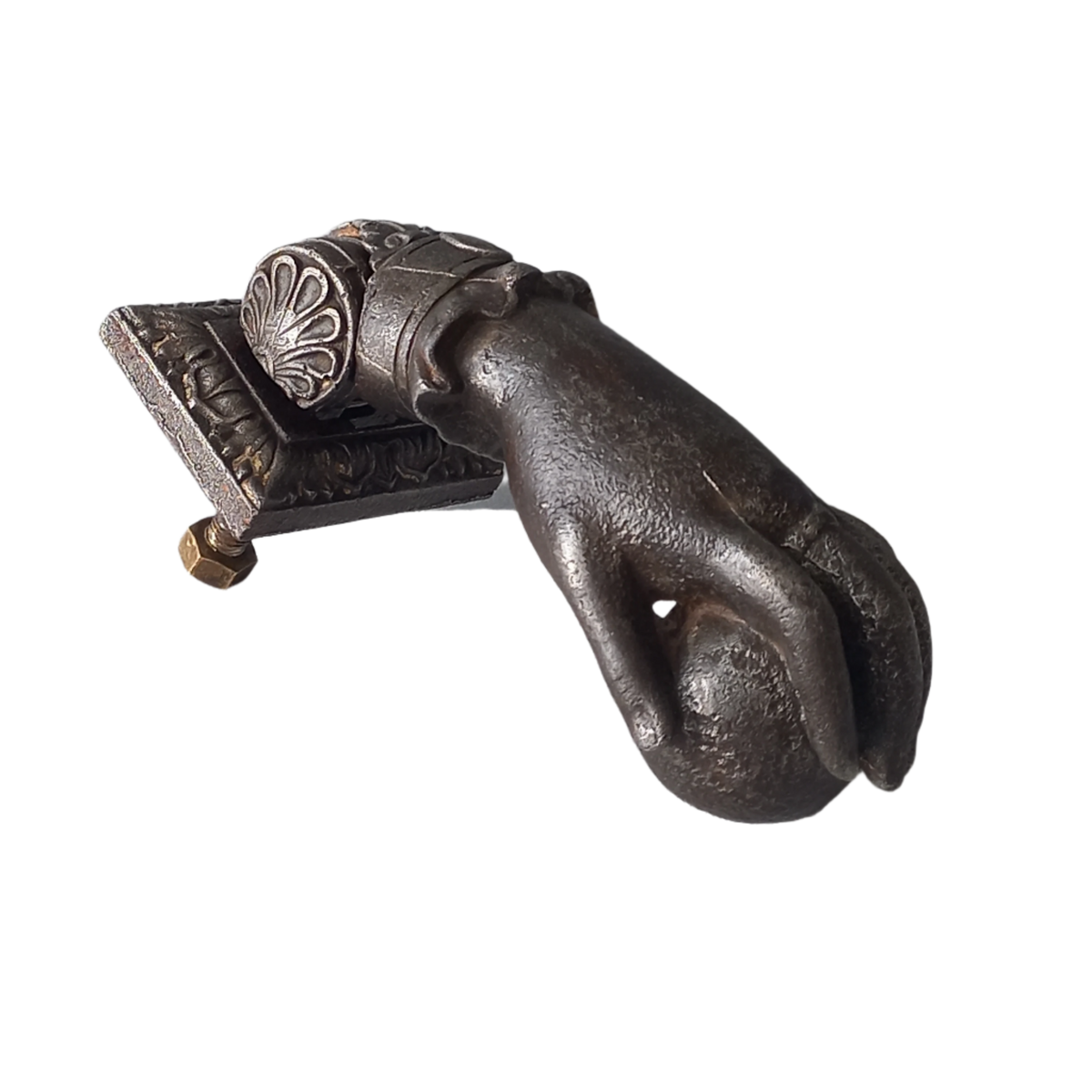 Heurtoir de porte antique français en forme de main de femme en fonte
