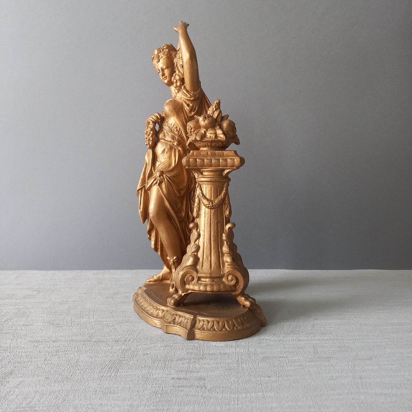 French antique female metal figurine in neoclassical style