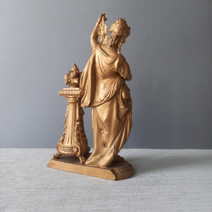 French antique female metal figurine in neoclassical style