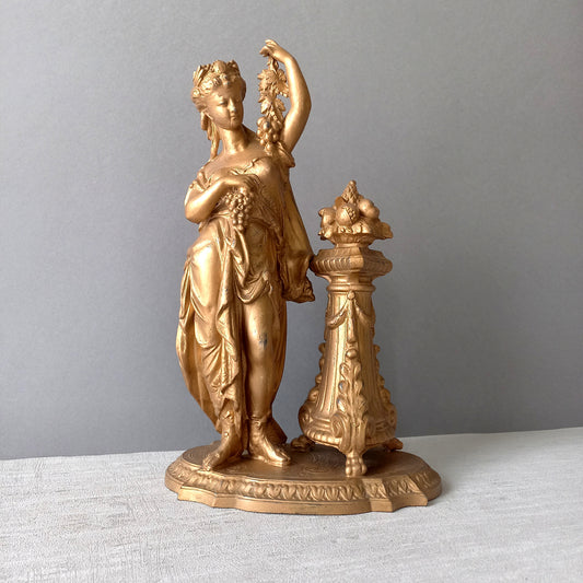 French antique female metal figurine in neoclassical style