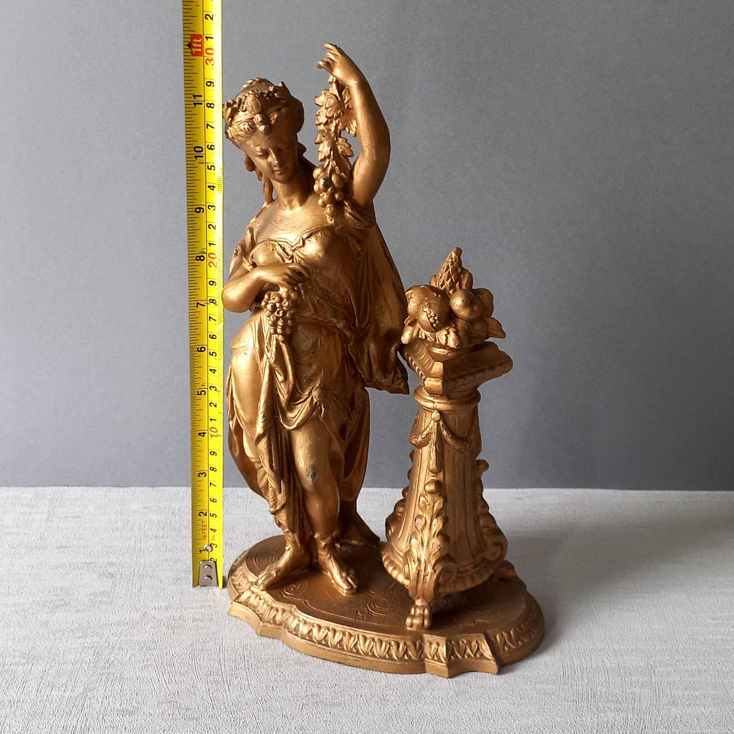 French antique female metal figurine in neoclassical style