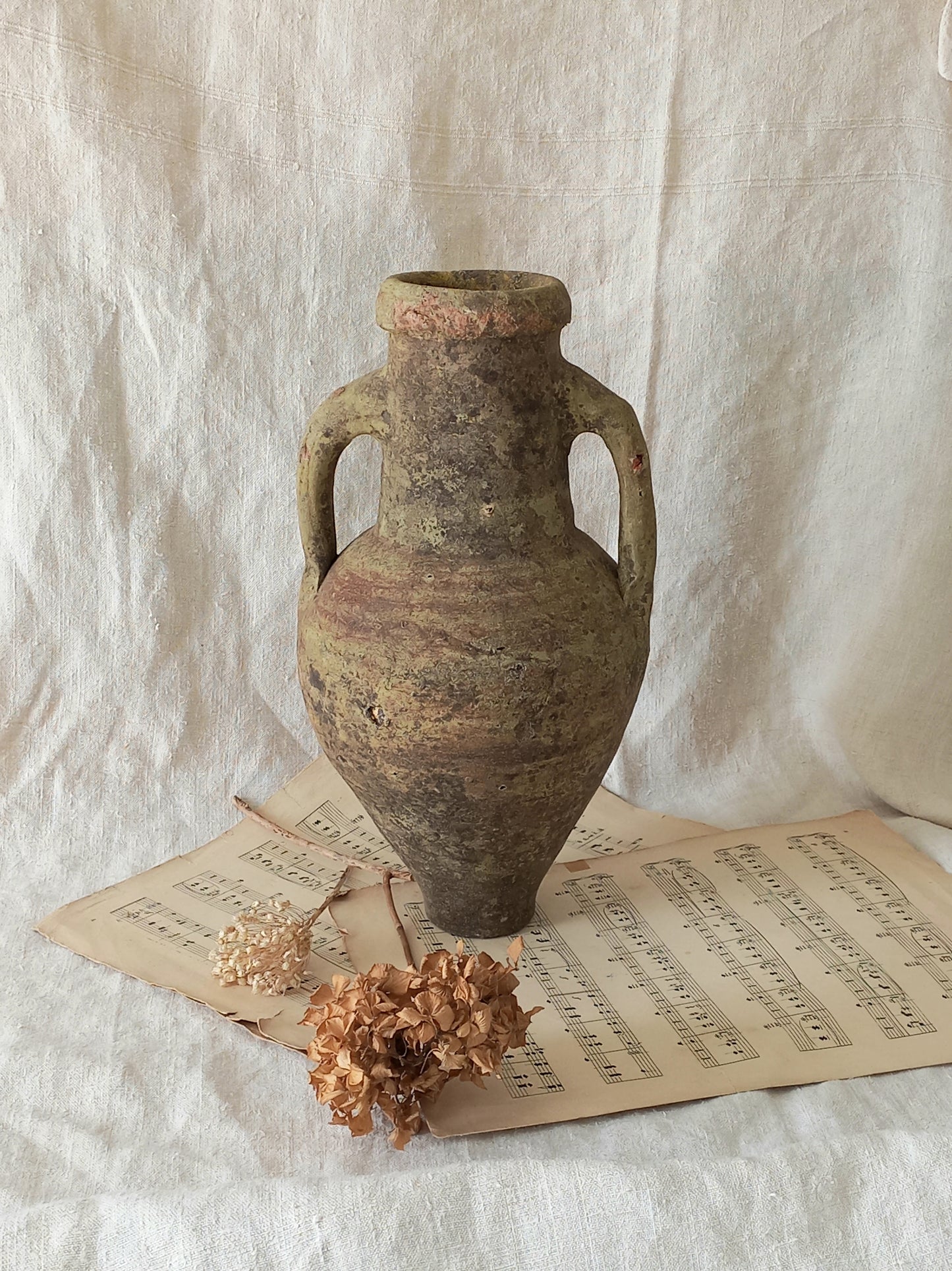 antique hand-made terracotta stoneware storage pot. With its ancient Greek inspired lines and rough texture it would make a absolutely beautiful piece of home decor in a rustic, farmhouse or country-inspired interior.