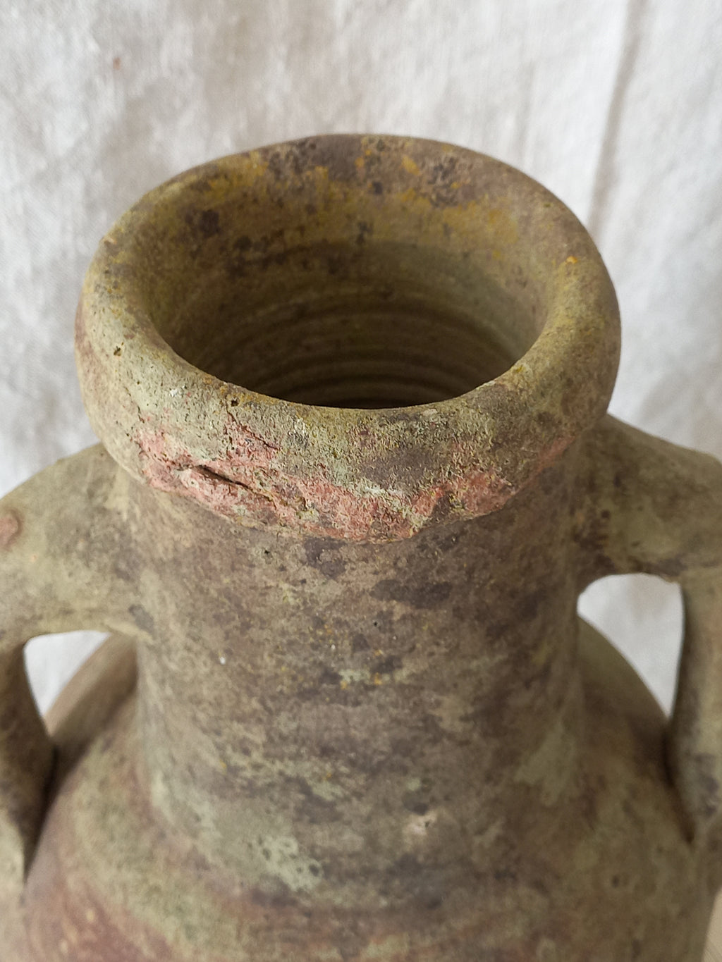 antique hand-made terracotta stoneware storage pot. With its ancient Greek inspired lines and rough texture it would make a absolutely beautiful piece of home decor in a rustic, farmhouse or country-inspired interior.