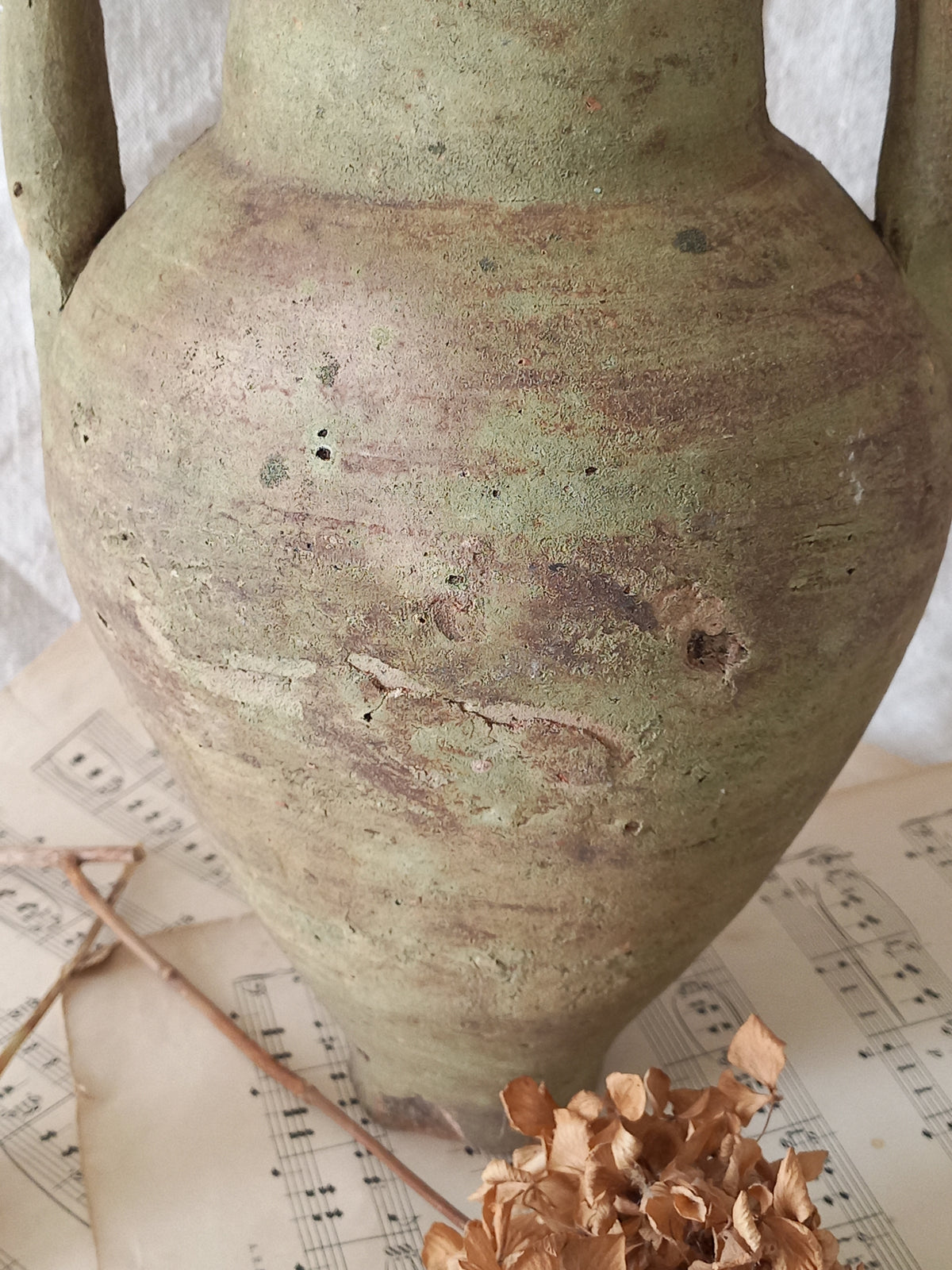 antique hand-made terracotta stoneware storage pot. With its ancient Greek inspired lines and rough texture it would make a absolutely beautiful piece of home decor in a rustic, farmhouse or country-inspired interior.
